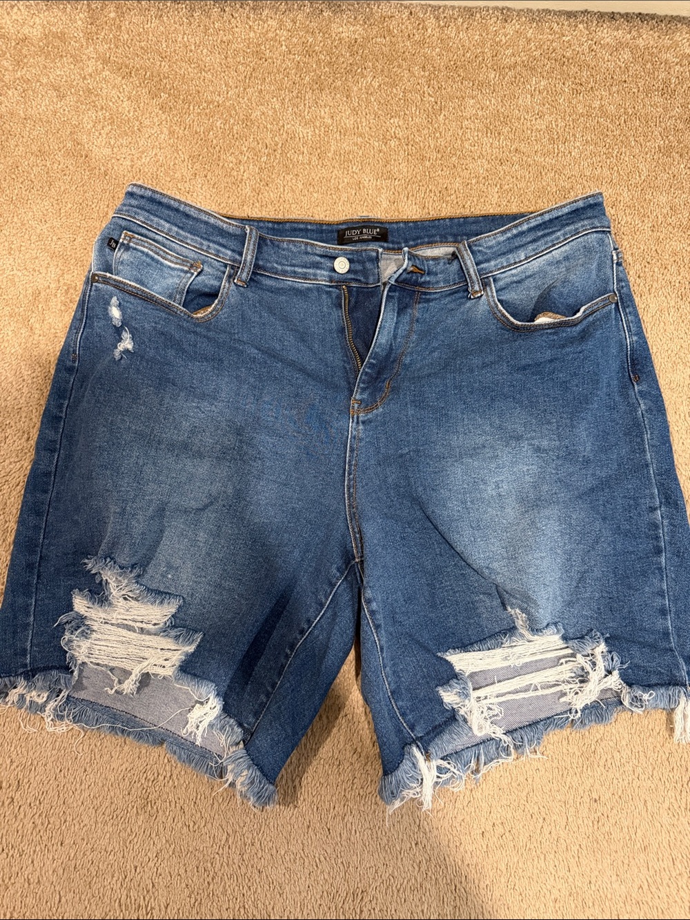 Judy Blue Medium Wash Distressed Denim Shorts